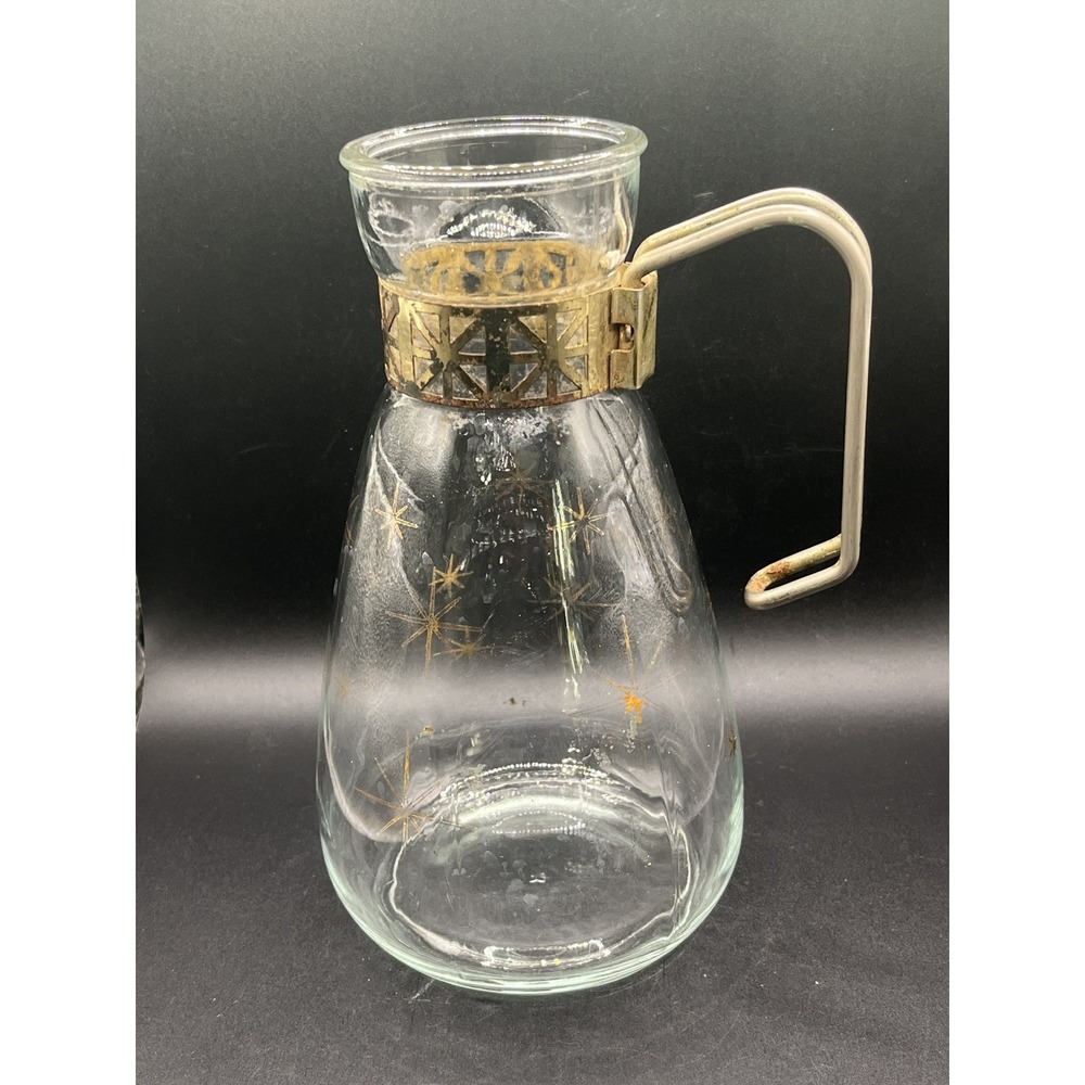 MCM Retro Gold Atomic Starburst 6 Cup Carafe w/ Metal Handle‎ NO LID